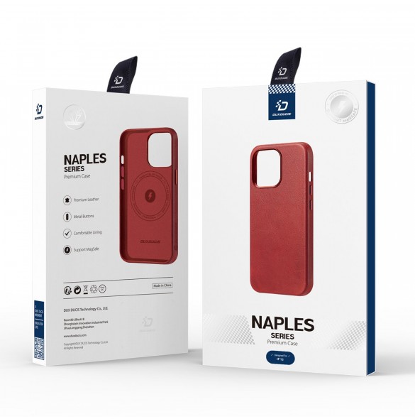 Dux Ducis Naples fodral för iPhone 13 läderfodral (MagSafe-kompatibelt) rött