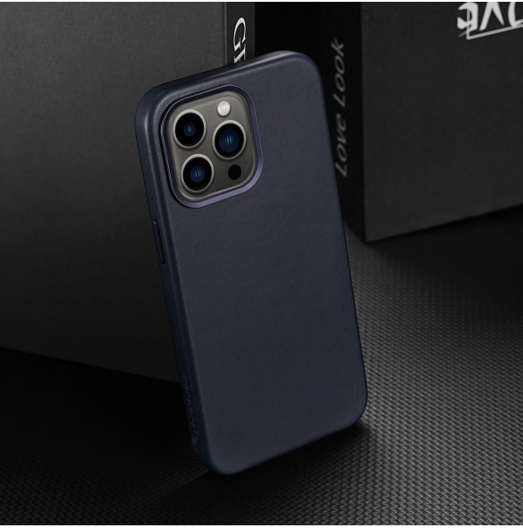 Dux Ducis Naples fodral för iPhone 13 Pro läderfodral (MagSafe-kompatibelt) blått