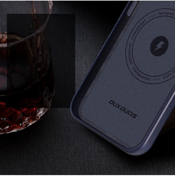 Dux Ducis Naples fodral för iPhone 13 Pro läderfodral (MagSafe-kompatibelt) blått