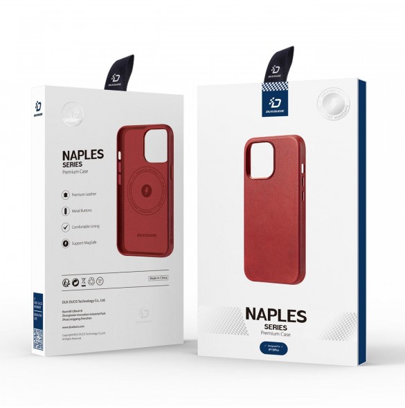 Dux Ducis Naples fodral för iPhone 13 Pro läderfodral (MagSafe-kompatibelt) rött