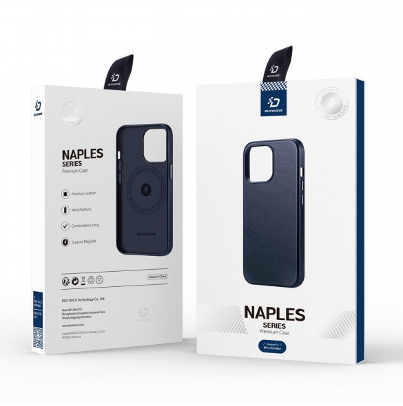Dux Ducis Naples fodral för iPhone 13 Pro Max läderfodral (MagSafe-kompatibelt) blått