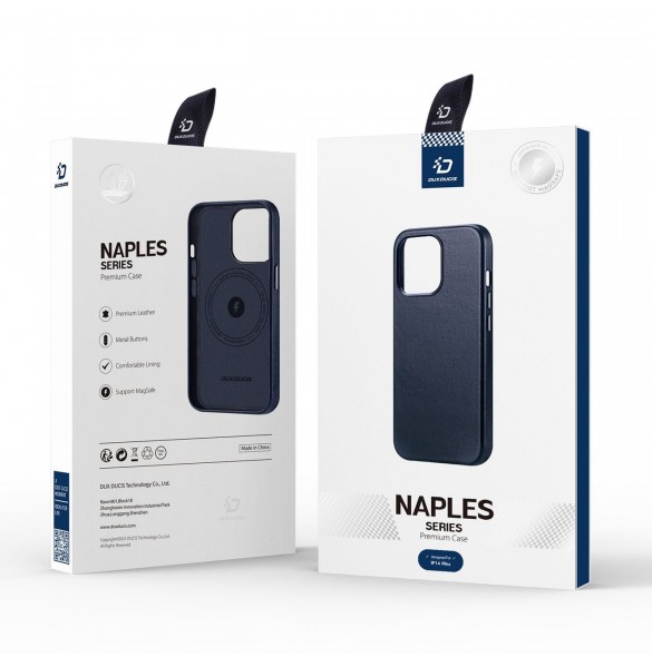 Dux Ducis Naples fodral för iPhone 14 Plus magnetiskt läderfodral MagSafe blå