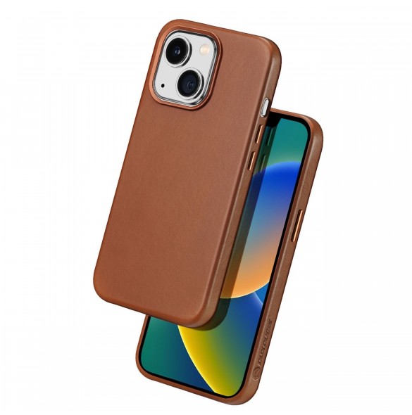 Dux Ducis Naples fodral för iPhone 14 Plus magnetiskt läderfodral MagSafe brun