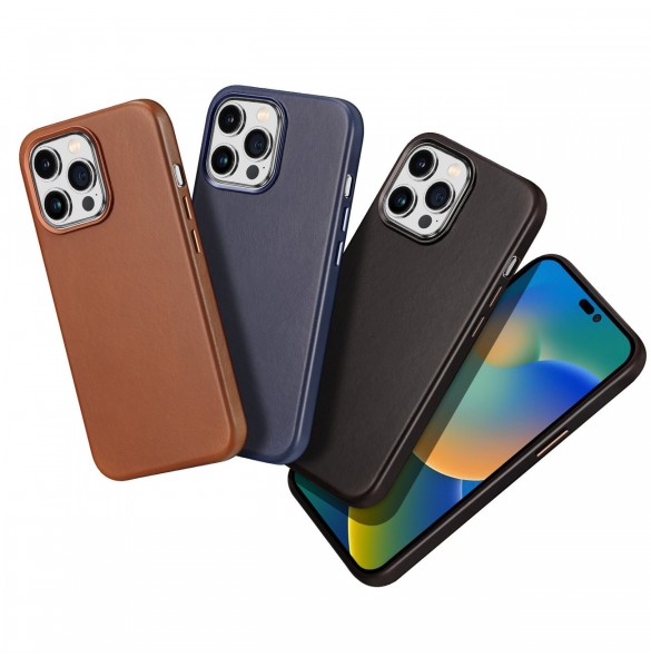 Dux Ducis Naples fodral för iPhone 14 Pro läderfodral (MagSafe-kompatibelt) mörkbrunt