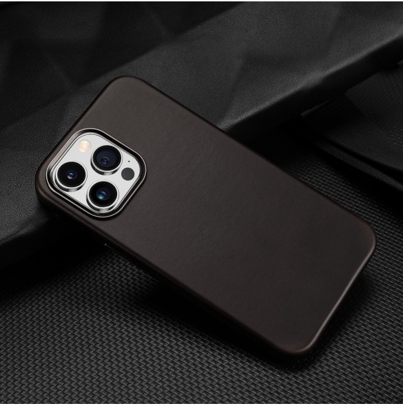 Dux Ducis Naples fodral för iPhone 14 Pro läderfodral (MagSafe-kompatibelt) mörkbrunt