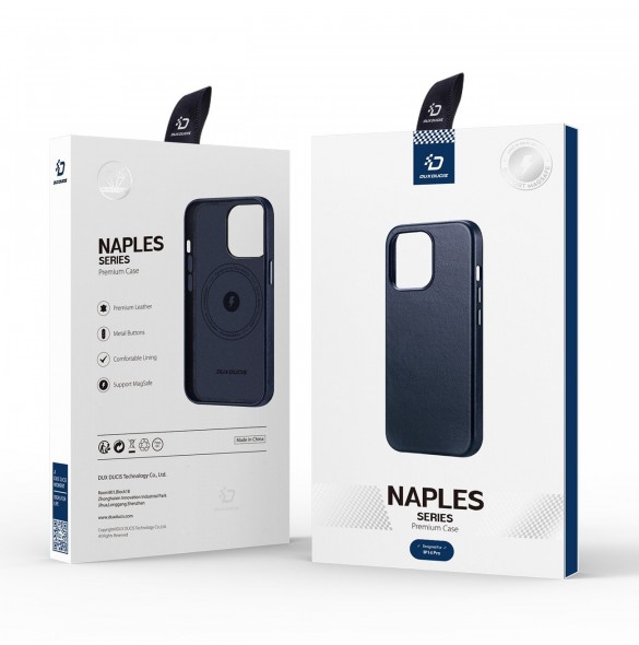 Dux Ducis Naples fodral för iPhone 14 Pro magnetiskt läderfodral MagSafe blå