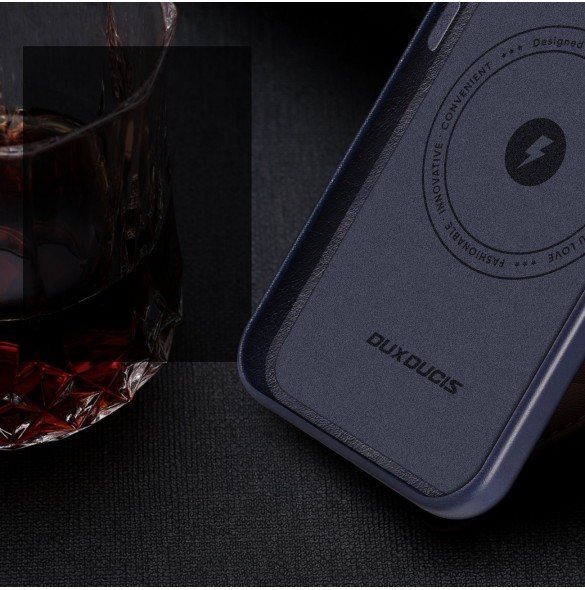 Dux Ducis Naples fodral för iPhone 14 Pro magnetiskt läderfodral MagSafe blå