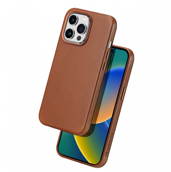 Dux Ducis Naples fodral för iPhone 14 Pro magnetiskt läderfodral MagSafe brun