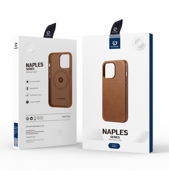 Dux Ducis Naples fodral för iPhone 14 Pro magnetiskt läderfodral MagSafe brun