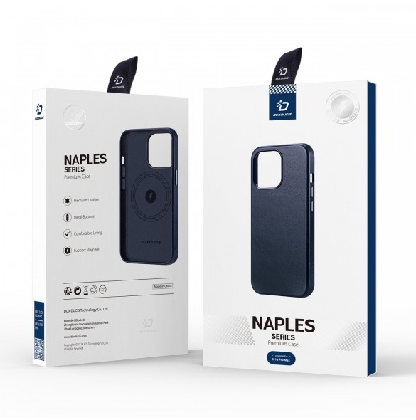 Dux Ducis Naples fodral till iPhone 14 Pro Max magnetiskt läderfodral MagSafe blå