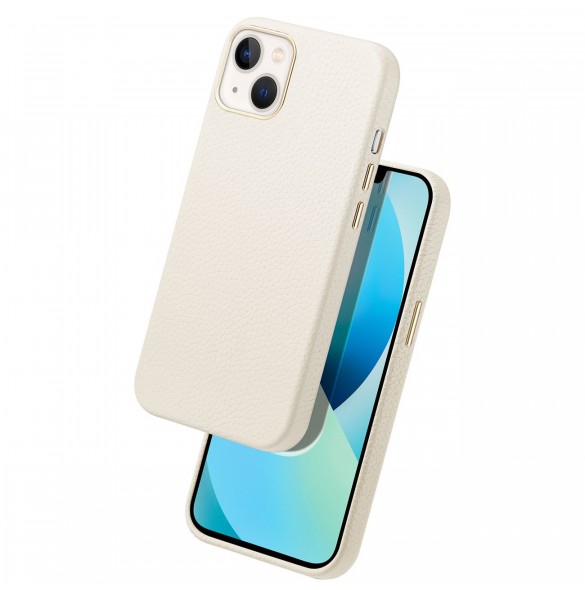 Dux Ducis Roma läderfodral för iPhone 13 elegant skal tillverkat av äkta läder vitt
