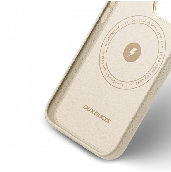 Dux Ducis Roma läderfodral för iPhone 13 elegant skal tillverkat av äkta läder vitt
