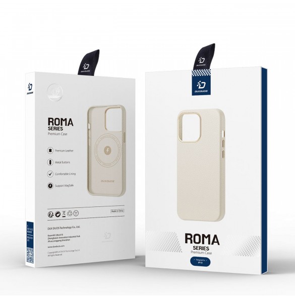 Dux Ducis Roma läderfodral för iPhone 13 elegant skal tillverkat av äkta läder vitt
