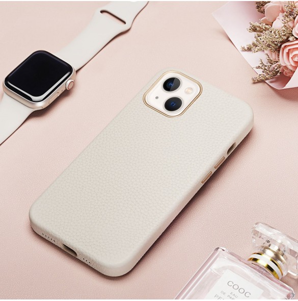 Dux Ducis Roma läderfodral för iPhone 13 elegant skal tillverkat av äkta läder vitt