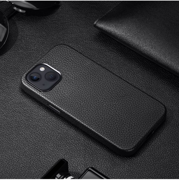 Dux Ducis Roma läderfodral för iPhone 13 elegant svart fodral i äkta läder