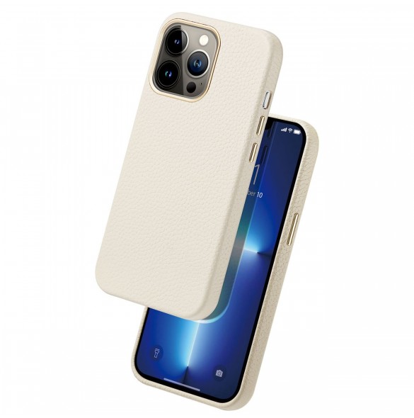 Dux Ducis Roma läderfodral för iPhone 13 Pro elegant skal tillverkat av äkta läder vitt
