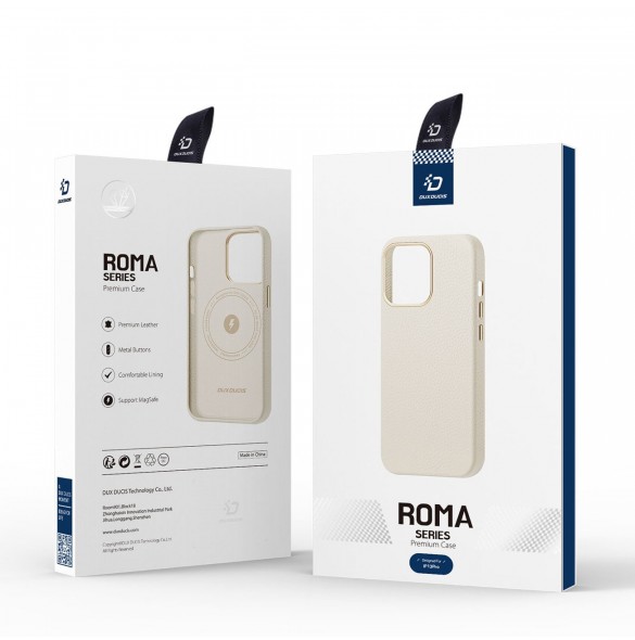 Dux Ducis Roma läderfodral för iPhone 13 Pro elegant skal tillverkat av äkta läder vitt