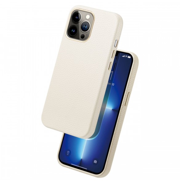 Dux Ducis Roma läderfodral till iPhone 13 Pro Max elegant äkta läderfodral vitt