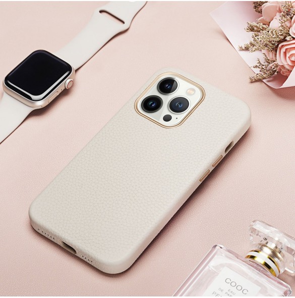 Dux Ducis Roma läderfodral till iPhone 13 Pro Max elegant äkta läderfodral vitt