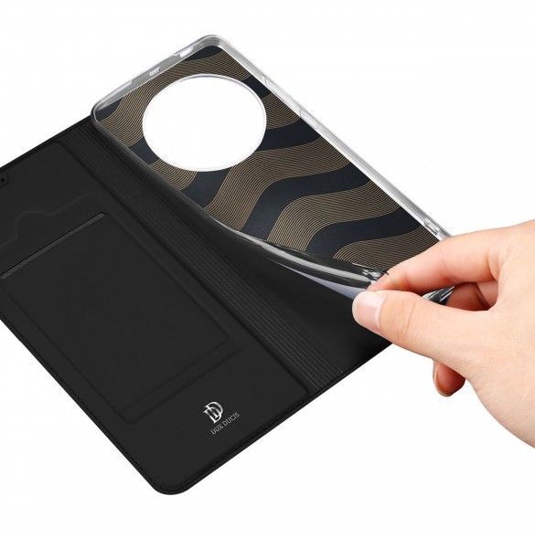 Dux Ducis Skin Pro Fodral för Honor Magic5 Pro Flip Card Plånboksställ Svart