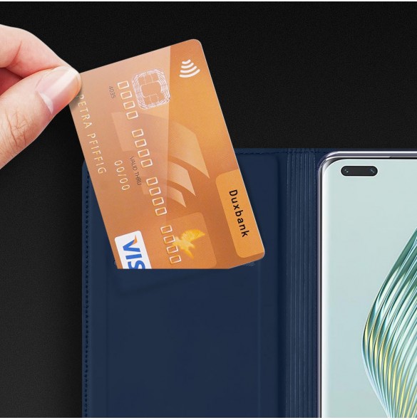 Dux Ducis Skin Pro-fodral för Honor Magic5 Pro Flip Card-plånboksställ Blå