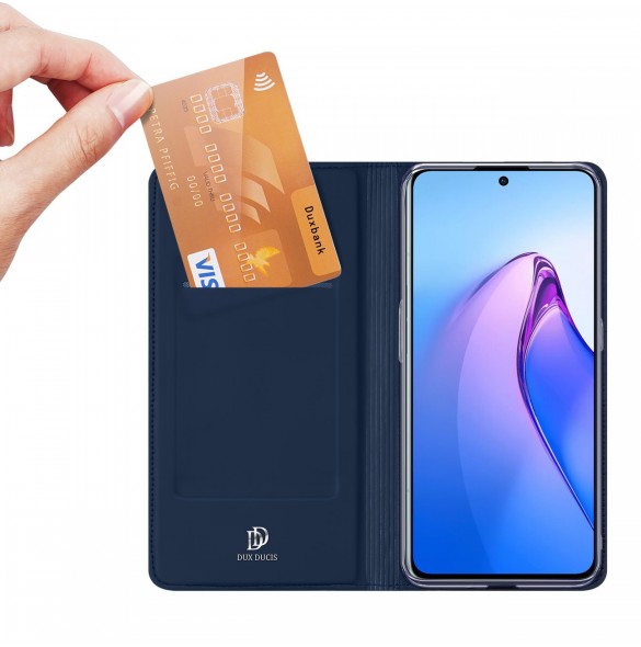 Dux Ducis Skin Pro-fodral för Oppo Reno 8 Pro flip-fodral kort plånboksställ blå