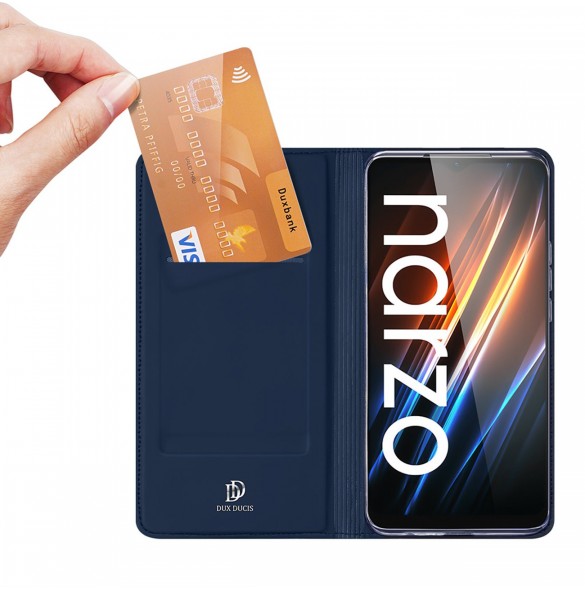 Dux Ducis Skin Pro Fodral För Realme C30 / Realme Narzo 50i Prime Cover Flip Card Plånboksställ Blå