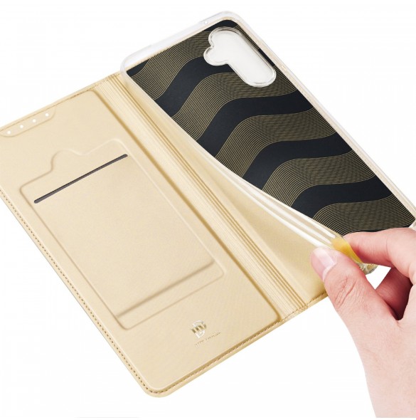 Dux Ducis Skin Pro Fodral för Samsung Galaxy A34 5G Flip Card Plånboksställ Guld