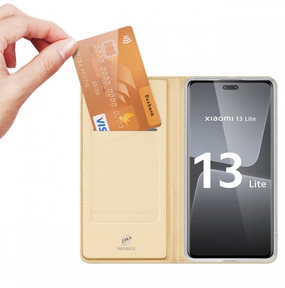 Dux Ducis Skin Pro-fodral för Xiaomi 13 Lite Flip Card-plånboksställ guld
