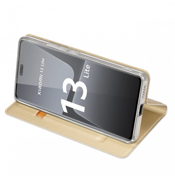 Dux Ducis Skin Pro-fodral för Xiaomi 13 Lite Flip Card-plånboksställ guld