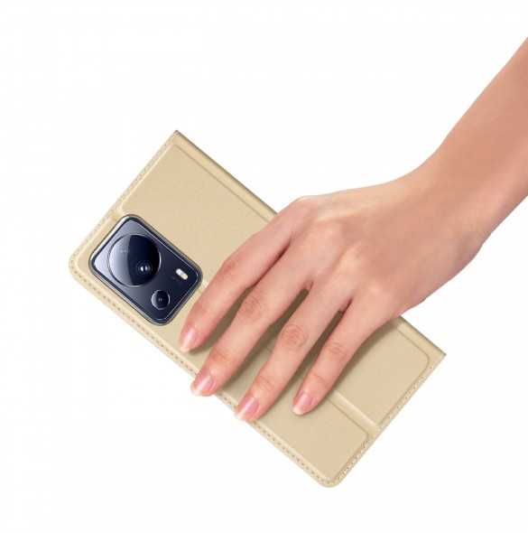 Dux Ducis Skin Pro-fodral för Xiaomi 13 Lite Flip Card-plånboksställ guld