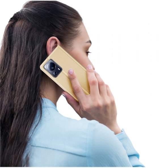 Dux Ducis Skin Pro-fodral för Xiaomi 13 Lite Flip Card-plånboksställ guld