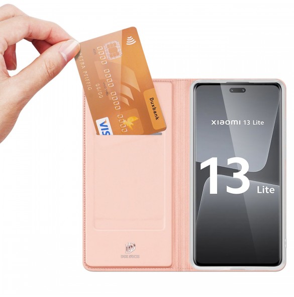 Dux Ducis Skin Pro-fodral för Xiaomi 13 Lite Flip Card-plånboksställ Rosa