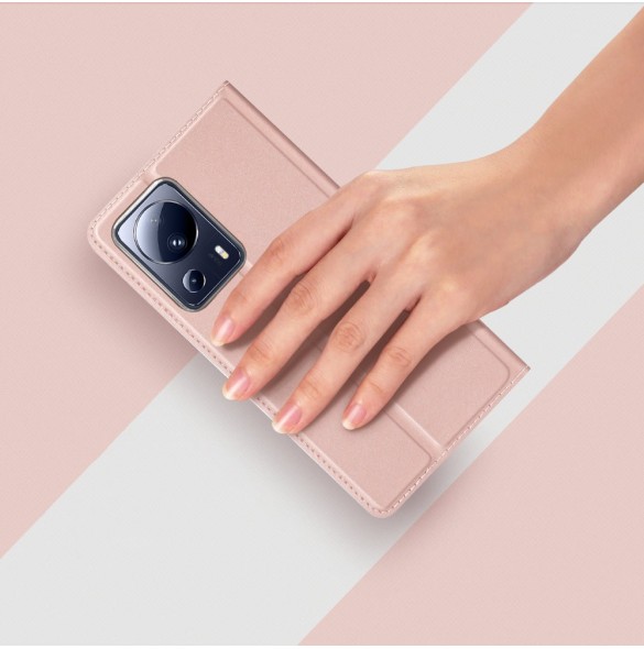 Dux Ducis Skin Pro-fodral för Xiaomi 13 Lite Flip Card-plånboksställ Rosa