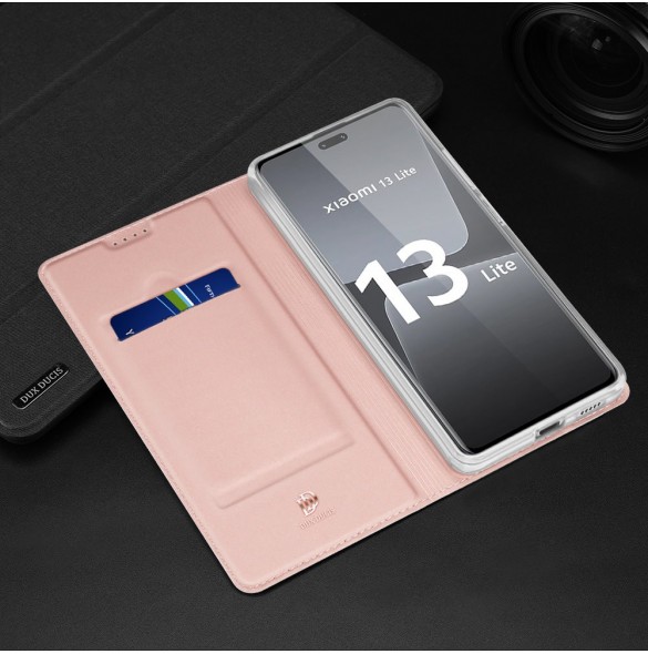 Dux Ducis Skin Pro-fodral för Xiaomi 13 Lite Flip Card-plånboksställ Rosa