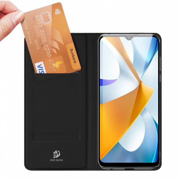Dux Ducis Skin Pro-fodral för Xiaomi Poco C40-fodral med flip-kort-plånboksställ svart
