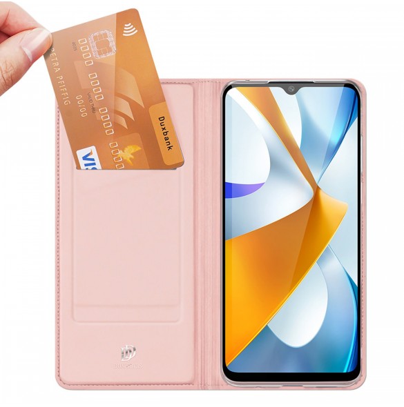 Dux Ducis Skin Pro Fodral till Xiaomi Poco C40 Flip Card Plånboksställ Rosa