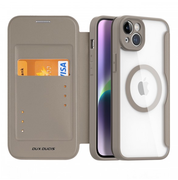 Dux Ducis Skin X Pro fodral iPhone 14 Plus MagSafe magnetiskt flipfodral beige