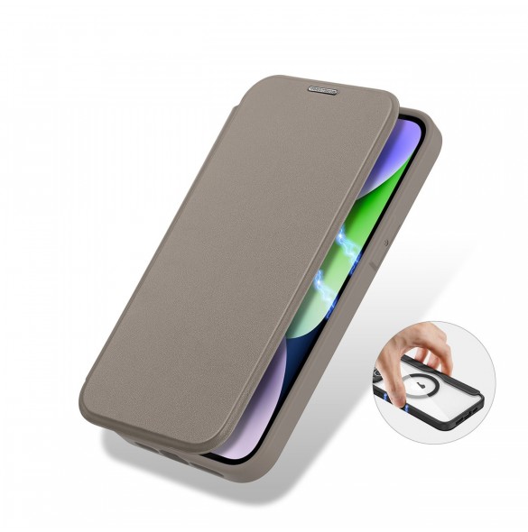 Dux Ducis Skin X Pro fodral iPhone 14 Plus MagSafe magnetiskt flipfodral beige