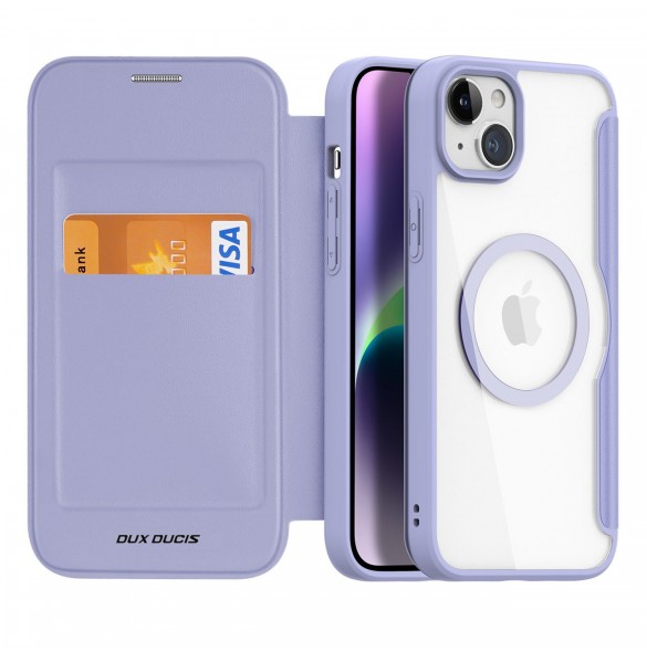 Dux Ducis Skin X Pro Magnetic Flip MagSafe Fodral iPhone 15 Plus - Lila