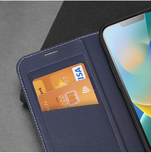 Dux Ducis Skin X2 skal till iPhone 14 skal med magnetisk flik blå