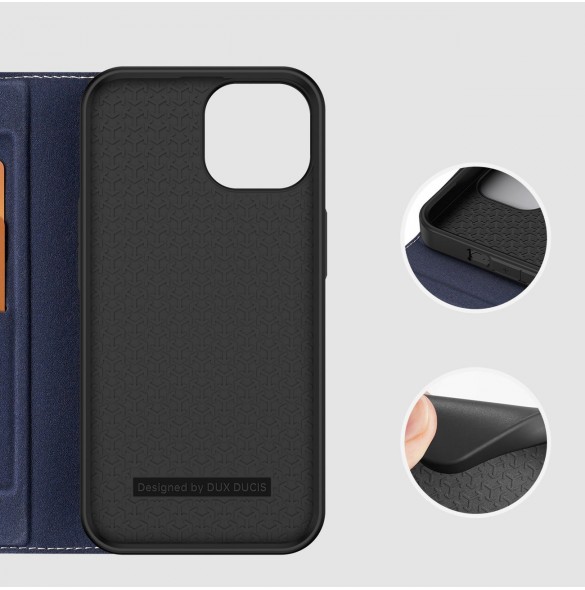 Dux Ducis Skin X2 skal till iPhone 14 skal med magnetisk flik blå