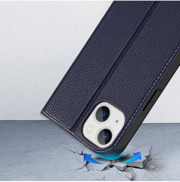 Dux Ducis Skin X2 skal till iPhone 14 skal med magnetisk flik blå