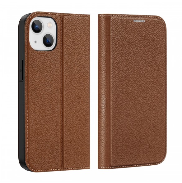 Dux Ducis Skin X2 skal till iPhone 14 skal med magnetisk flik brun