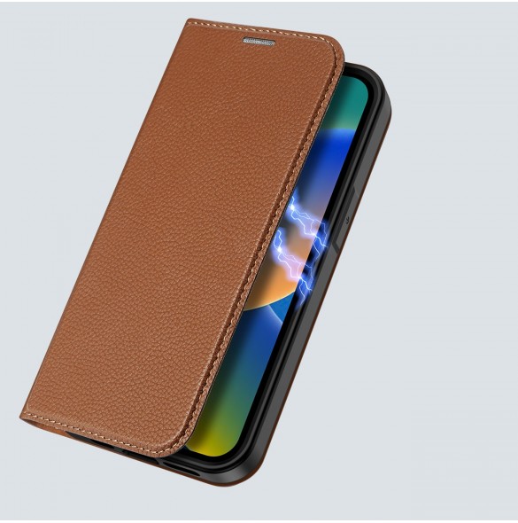 Dux Ducis Skin X2 skal till iPhone 14 skal med magnetisk flik brun