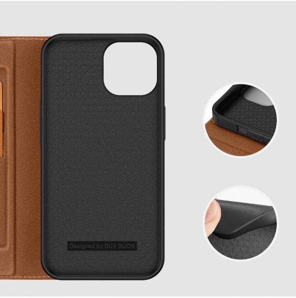 Dux Ducis Skin X2 skal till iPhone 14 skal med magnetisk flik brun