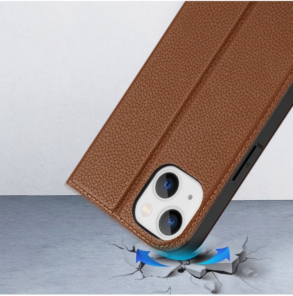 Dux Ducis Skin X2 skal till iPhone 14 skal med magnetisk flik brun