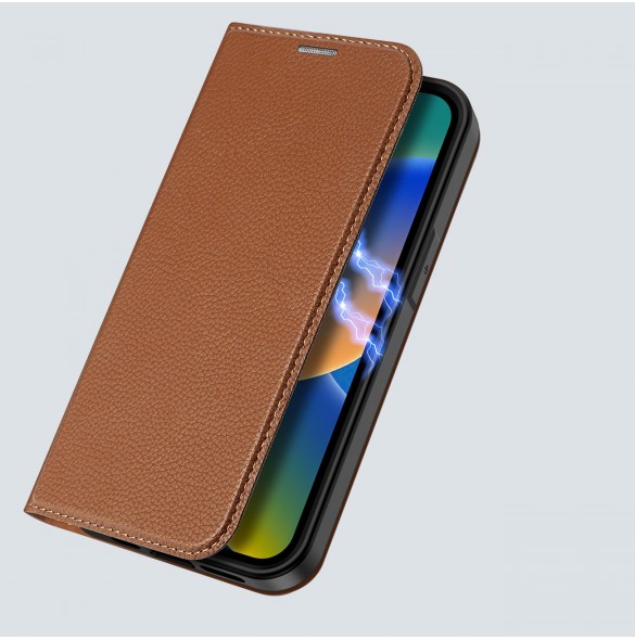 Dux Ducis Skin X2 skal till iPhone 14 Plus skal med magnetisk flik brun