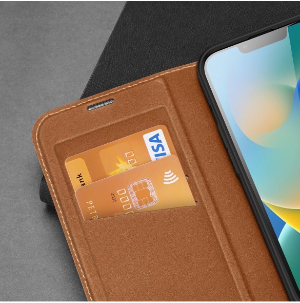 Dux Ducis Skin X2 skal till iPhone 14 Plus skal med magnetisk flik brun