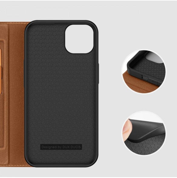 Dux Ducis Skin X2 skal till iPhone 14 Plus skal med magnetisk flik brun